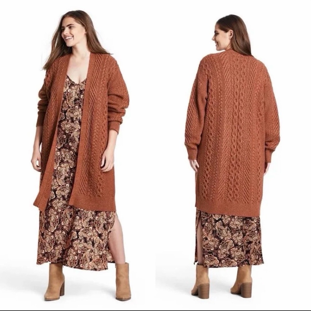 Nili Lotan Women's Rust Cable Knit Cardigan